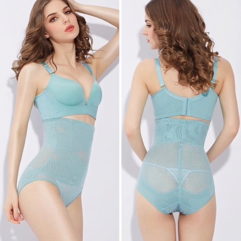 SOFT GREEN, Light fine mesh shaper. High waist see through shaping panties.
